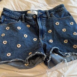 Hollister Blue Jean Shorts with Floral Embroidery